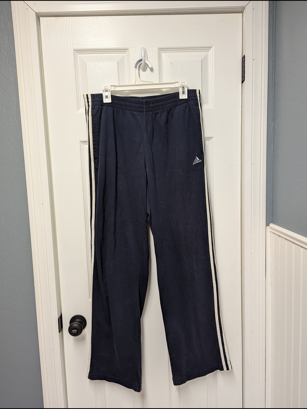 Adidas Men’s Navy Track Pants with White Side Stripes